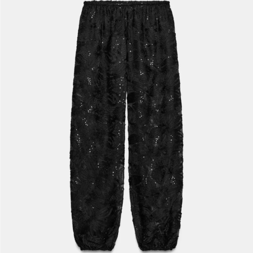 ZARA Set 2pc SEQUINED BALLOON PANTS AND TOP BLACK Size M